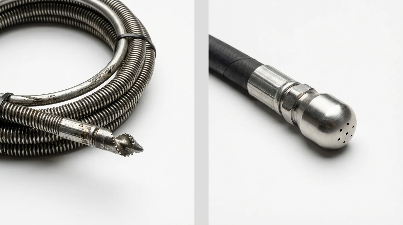 Drain snake cable and hydro jetting nozzle used for drain cleaning in Imlay City, MI