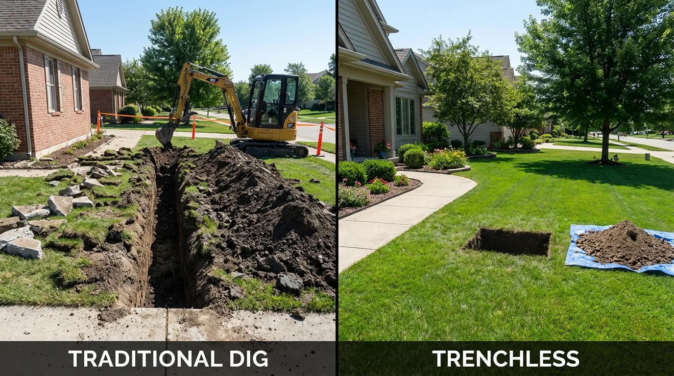 Trenchless sewer repair with minimal yard damage versus traditional excavation in Imlay City, MI